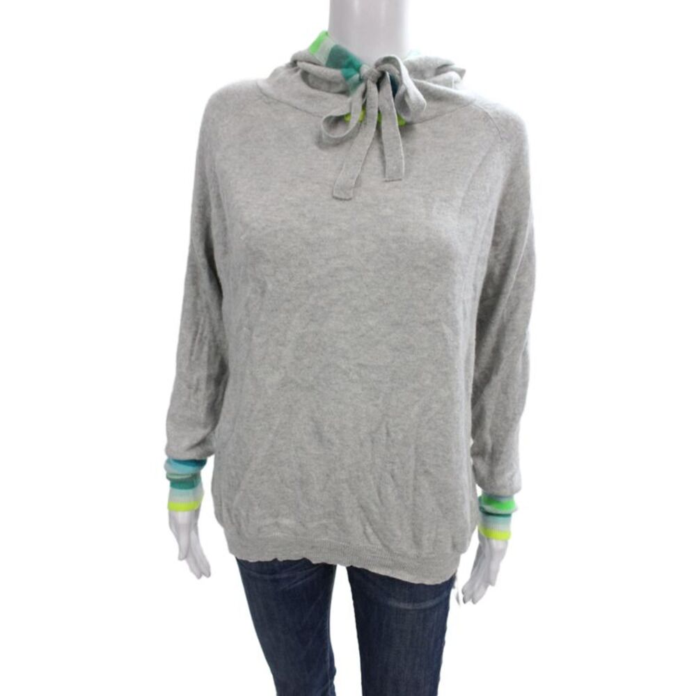 Brodie Women 100% Cashmere Striped Cowl Neck Sweater Gray Size M